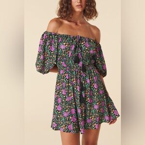 Spell Floral Off-Shoulder Mini Dress - Black and Purple